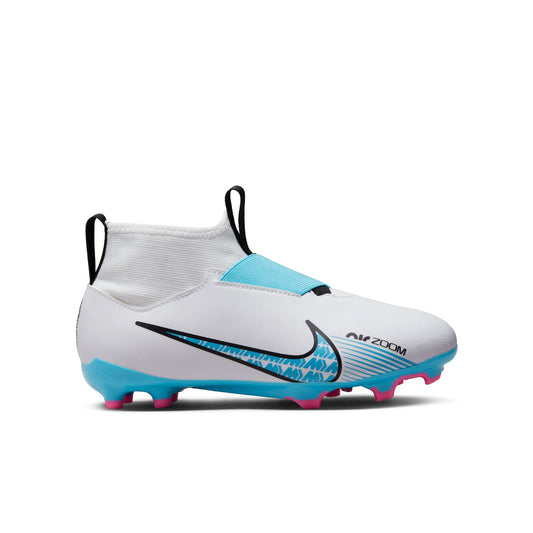 Nike Junior Zoom Mercurial Superfly 9 Academy FG/MG Soccer Cleats - White/Blue/Pink/Black