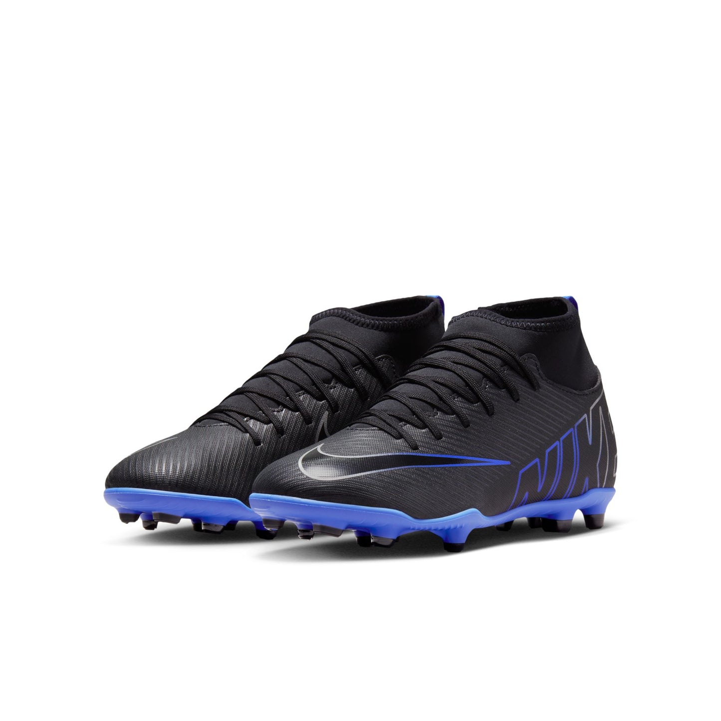 Nike Junior Zoom Mercurial Superfly 9  Club FG/MG Soccer Cleat - Black Chrome/ Royal Blue