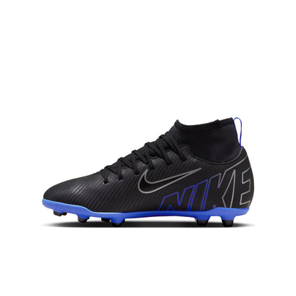 Nike Junior Zoom Mercurial Superfly 9  Club FG/MG Soccer Cleat - Black Chrome/ Royal Blue