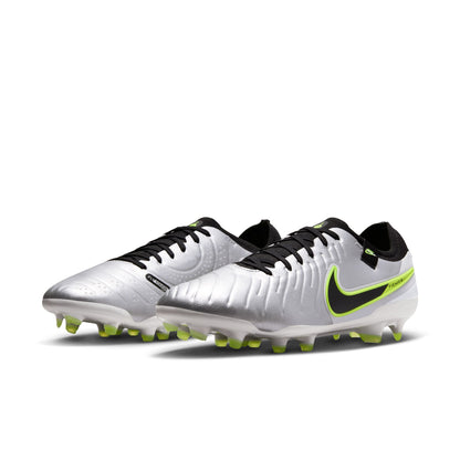 Nike Tiempo Legend 10 Pro FG Firm Ground Soccer Cleats - Metallic Silver/ Black/ Volt