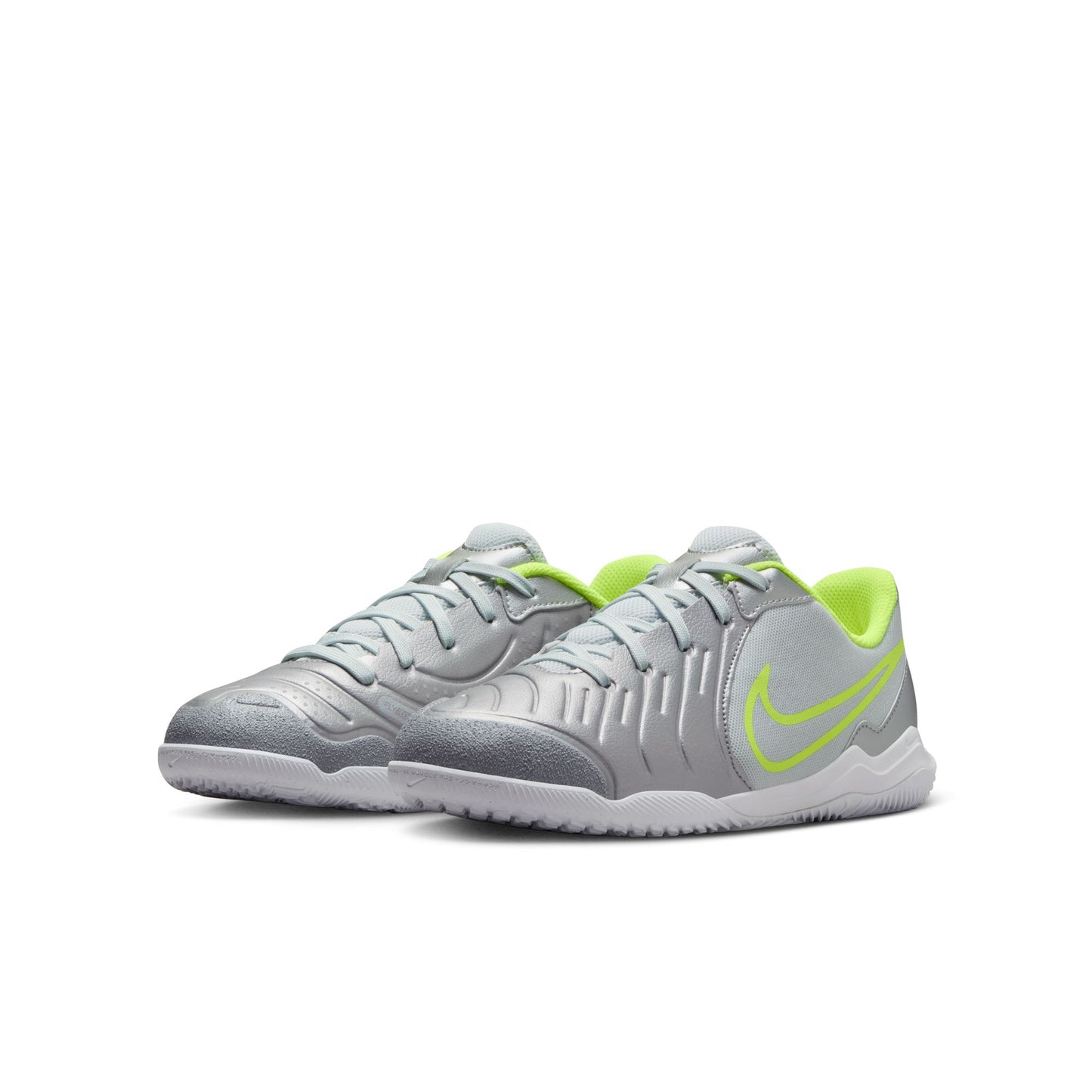 Nike Junior Tiempo Legend 10 Academy IC Indoor Soccer Shoes - Metallic Silver/ Black Volt