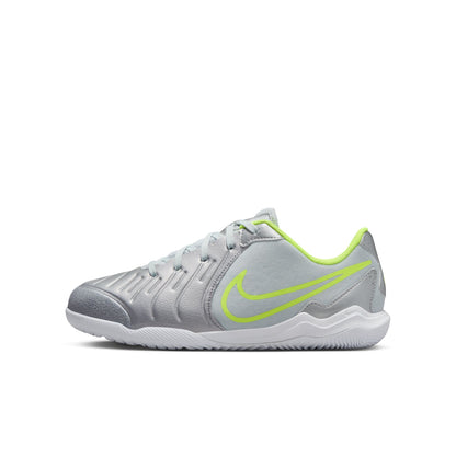 Nike Junior Tiempo Legend 10 Academy IC Indoor Soccer Shoes - Metallic Silver/ Black Volt