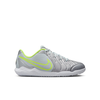 Nike Junior Tiempo Legend 10 Academy IC Indoor Soccer Shoes - Metallic Silver/ Black Volt