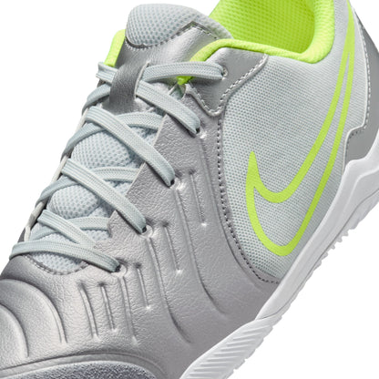 Nike Junior Tiempo Legend 10 Academy IC Indoor Soccer Shoes - Metallic Silver/ Black Volt