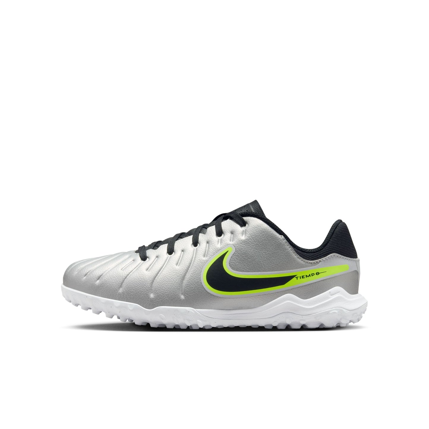 Nike Junior Tiempo Legend 10 Academy TF Turf Soccer Shoes - Metallic Silver/ Black Volt