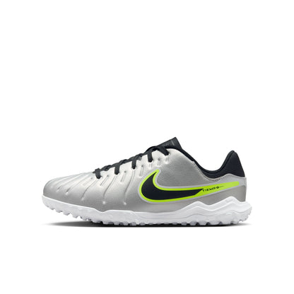 Nike Junior Tiempo Legend 10 Academy TF Turf Soccer Shoes - Metallic Silver/ Black Volt