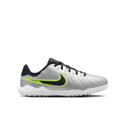 Nike Junior Tiempo Legend 10 Academy TF Turf Soccer Shoes - Metallic Silver/ Black Volt