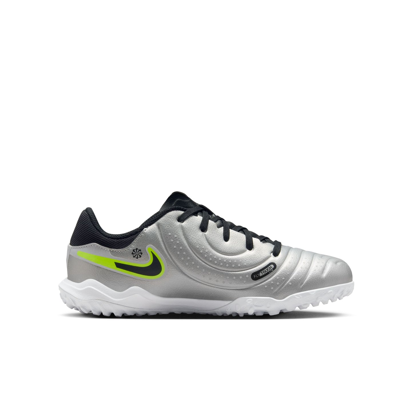 Nike Junior Tiempo Legend 10 Academy TF Turf Soccer Shoes - Metallic Silver/ Black Volt