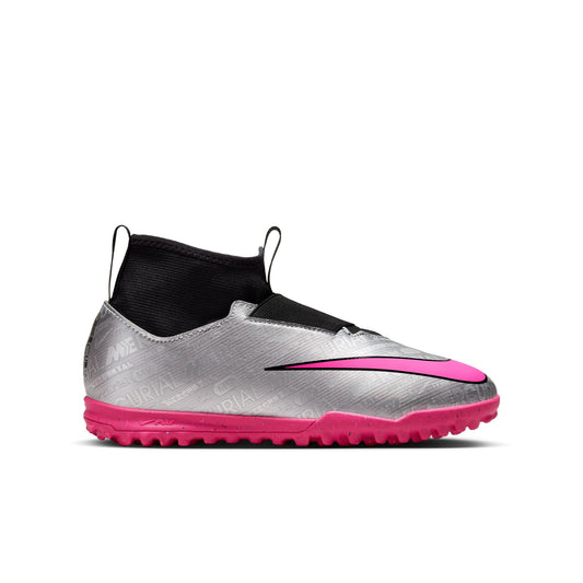 Nike Junior Syperfly 9 Academy XXV TF Turf Shoes-Metallic Silver/ Hyper Pink