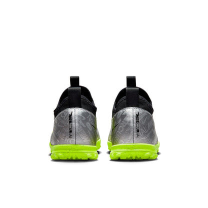 Nike Junior Zoom Vapor 15 Academy XXV TF Turf Shoes-Metallic Silver/ Volt Black