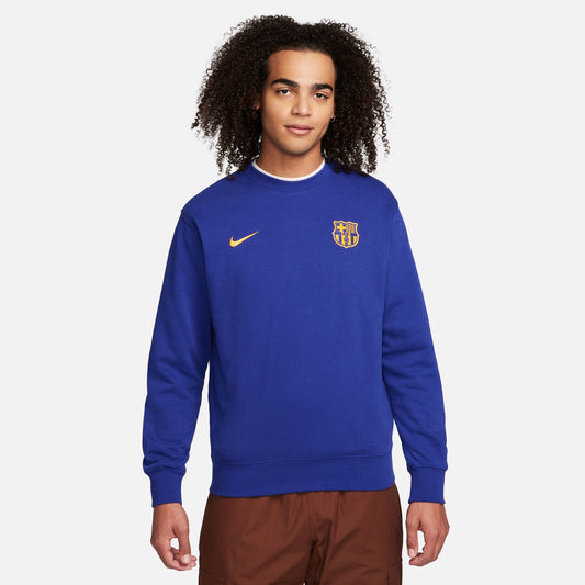 Men's Nike Soccer Crew-Neck Sweatshirt Barcelona - Deep Royal Blue/ University Gold