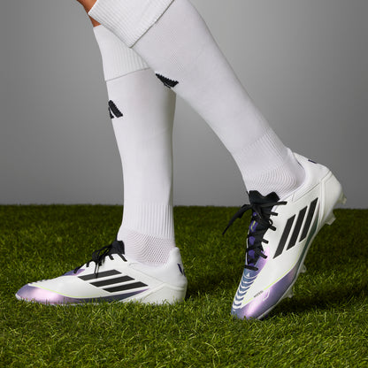 adidas F50 League FG/MG Firm Ground/Multi Ground MESSI Cleat Shoes - FTW White/Core Black/Unity Purple