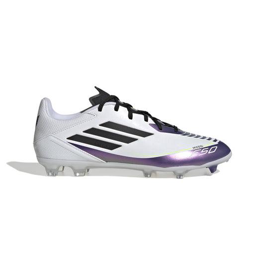 adidas F50 League FG/MG Firm Ground/Multi Ground MESSI Cleat Shoes - FTW White/Core Black/Unity Purple