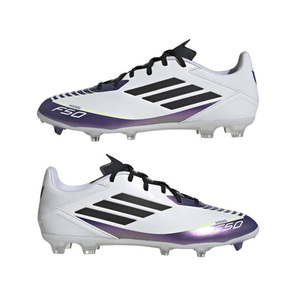 adidas F50 League FG/MG Firm Ground/Multi Ground MESSI Cleat Shoes - FTW White/Core Black/Unity Purple