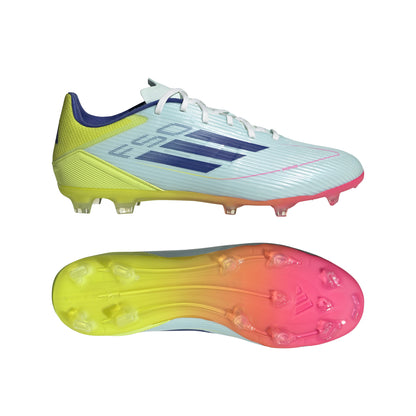 adidas F50 League Firm Ground Soccer Shoes- White/Blue/Tesoye