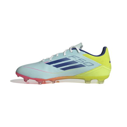 adidas F50 League Firm Ground Soccer Shoes- White/Blue/Tesoye