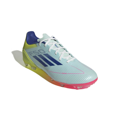 adidas F50 League Firm Ground Soccer Shoes- White/Blue/Tesoye