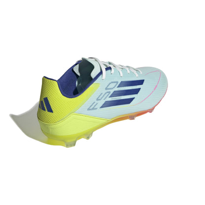 adidas F50 League Firm Ground Soccer Shoes- White/Blue/Tesoye