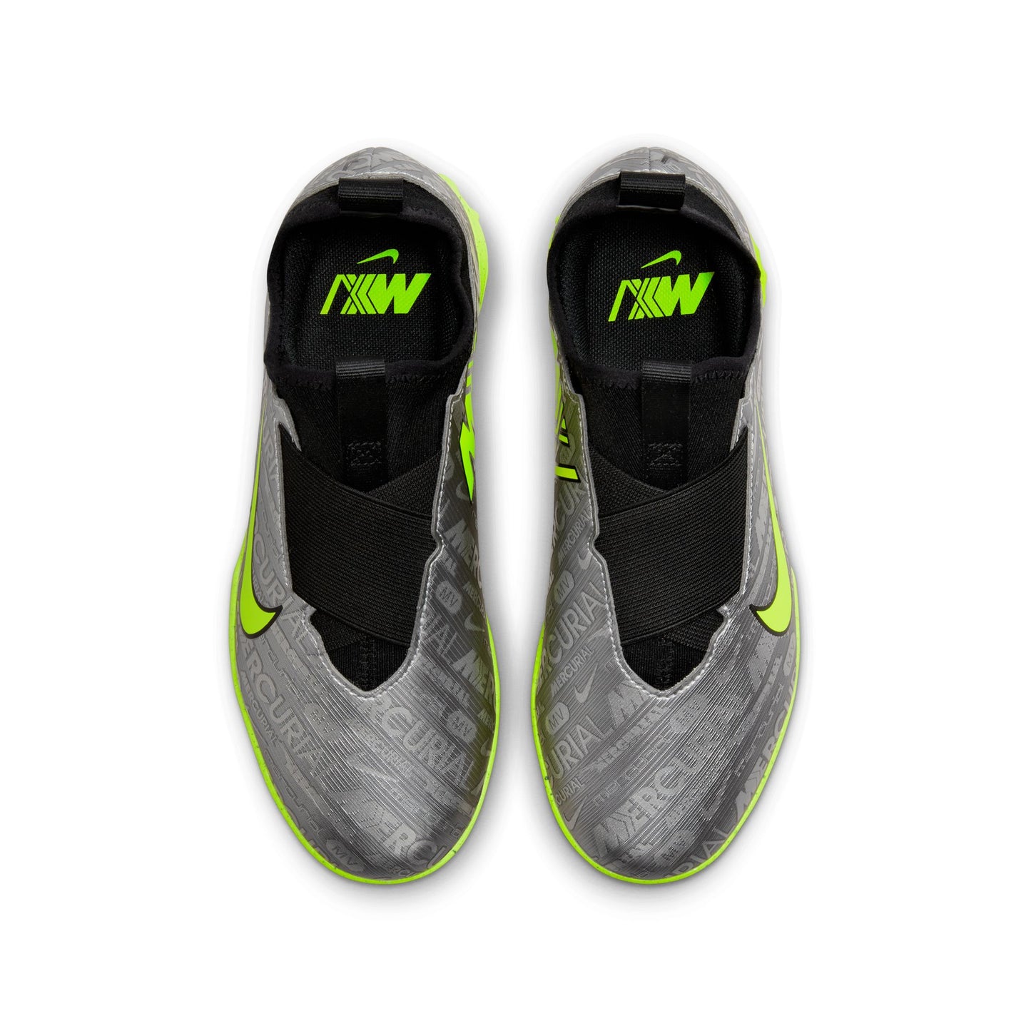 Nike Junior Zoom Vapor 15 Academy XXV TF Turf Shoes-Metallic Silver/ Volt Black