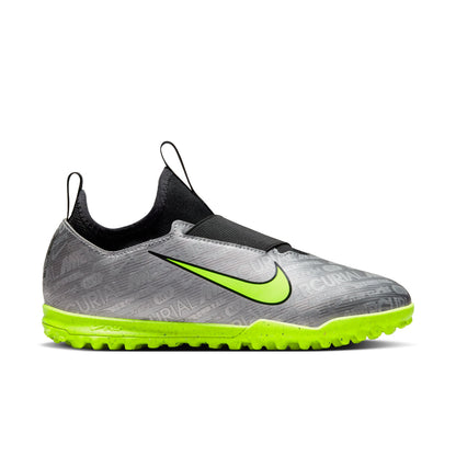 Nike Junior Zoom Vapor 15 Academy XXV TF Turf Shoes-Metallic Silver/ Volt Black