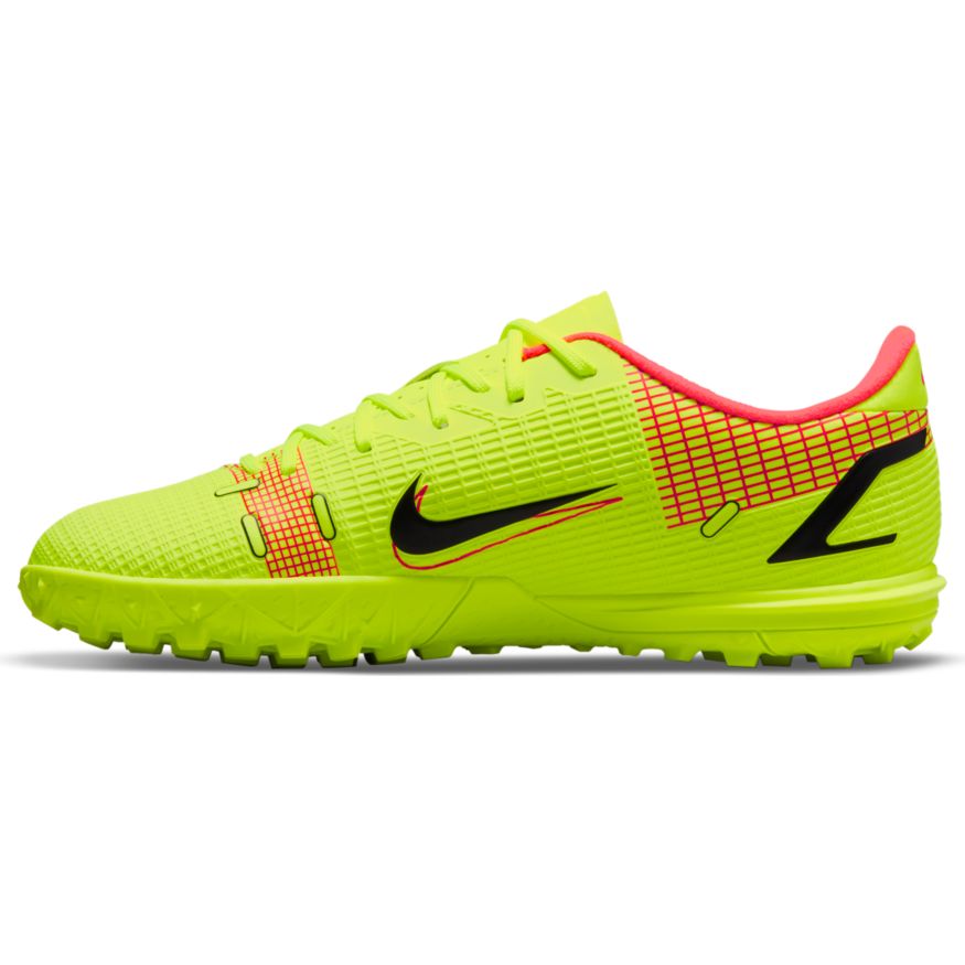 Nike Junior Mercurial Vapor 14 Academy TF Artificial Turf Soccer Shoe - Volt/Black/BrightCrimson