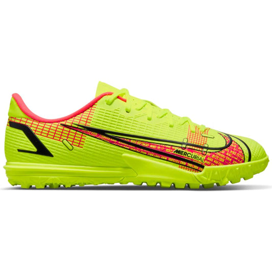 Nike Junior Mercurial Vapor 14 Academy TF Artificial Turf Soccer Shoe - Volt/Black/BrightCrimson