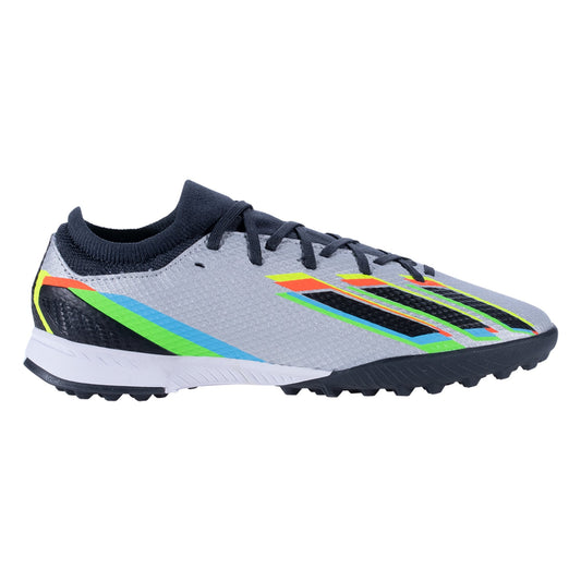 adidas X Speedportal.3 TF Junior Artificial Turf Soccer Shoe - Metallic Silver/Core Black/Solar Yellow